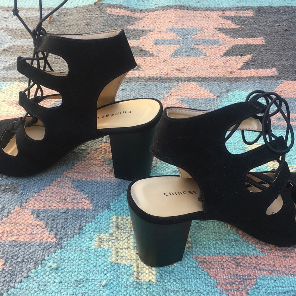 Lace up chunky heels